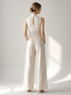 Two Piece Sets Pant Set Maxi Dresses Ecru White High Collar Sleeveless Elegant Sets