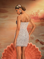 Spaghetti Strap Butterfly Sequin Fringe Embellished Mini Dress