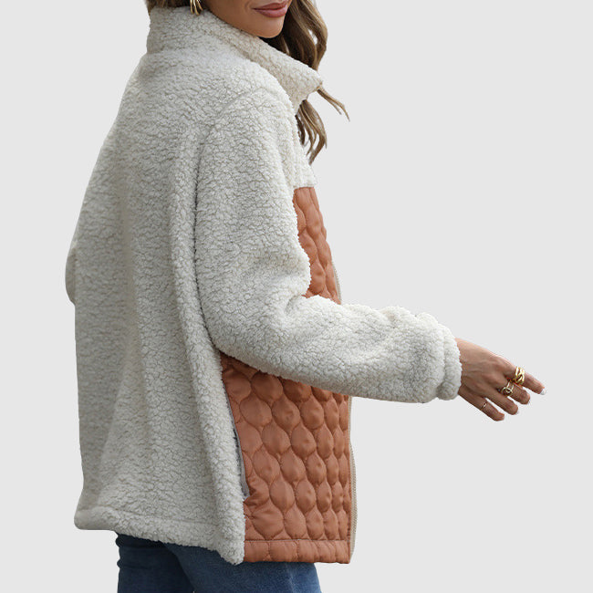 Quilted Plush Patchwork Women__ Winter Jacket