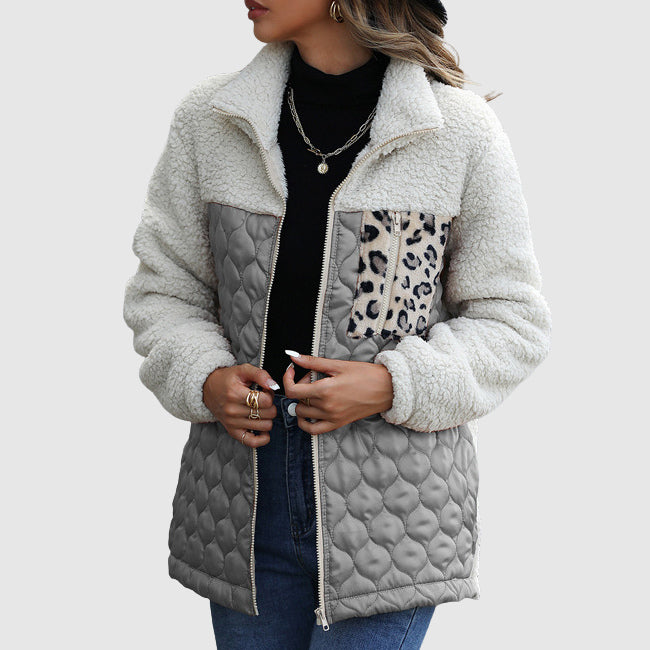 Quilted Plush Patchwork Women__ Winter Jacket