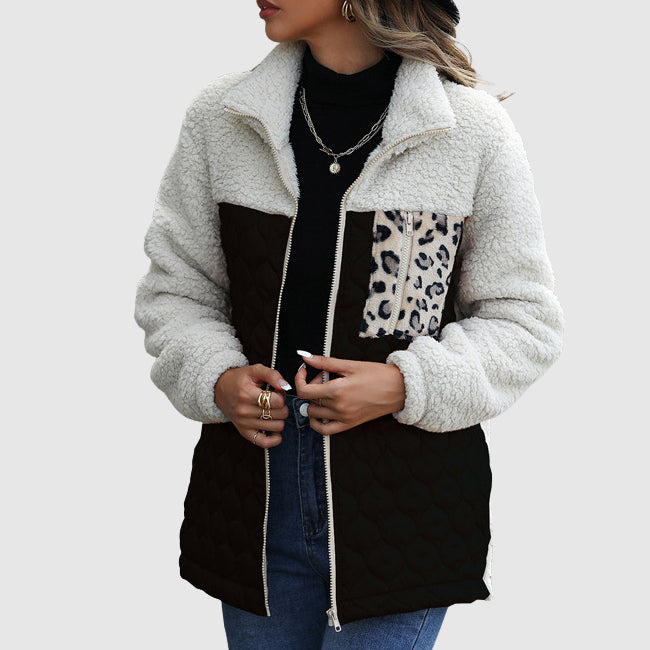 Quilted Plush Patchwork Women__ Winter Jacket