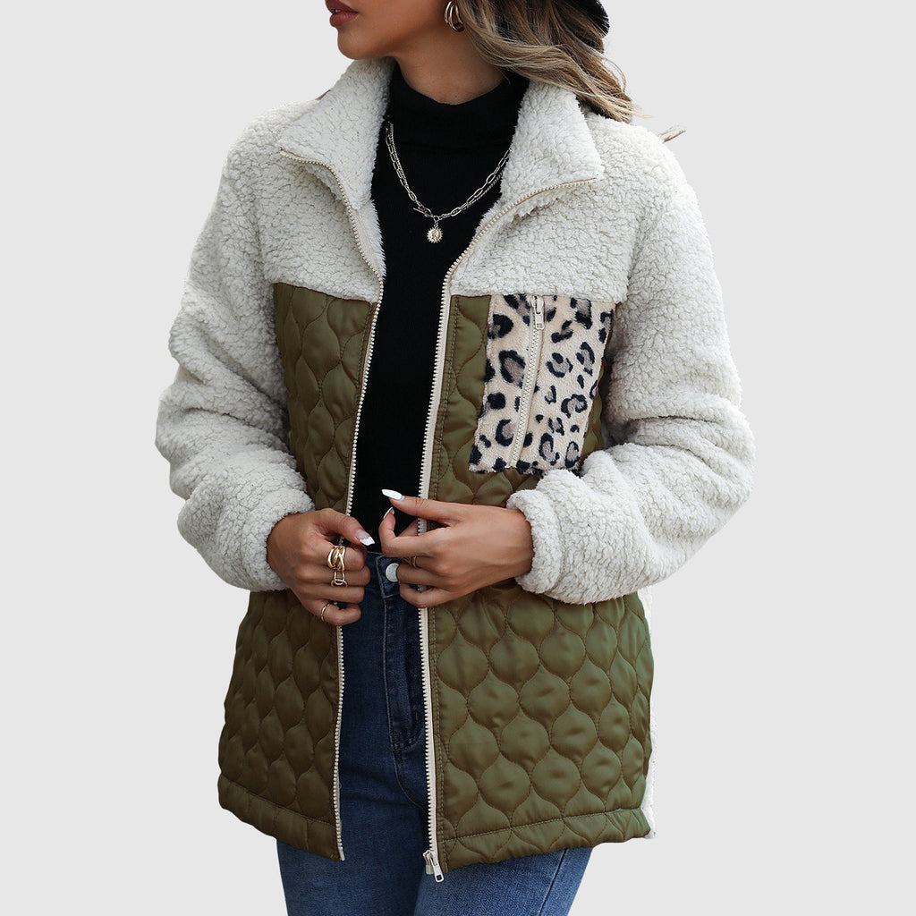 Quilted Plush Patchwork Women__ Winter Jacket