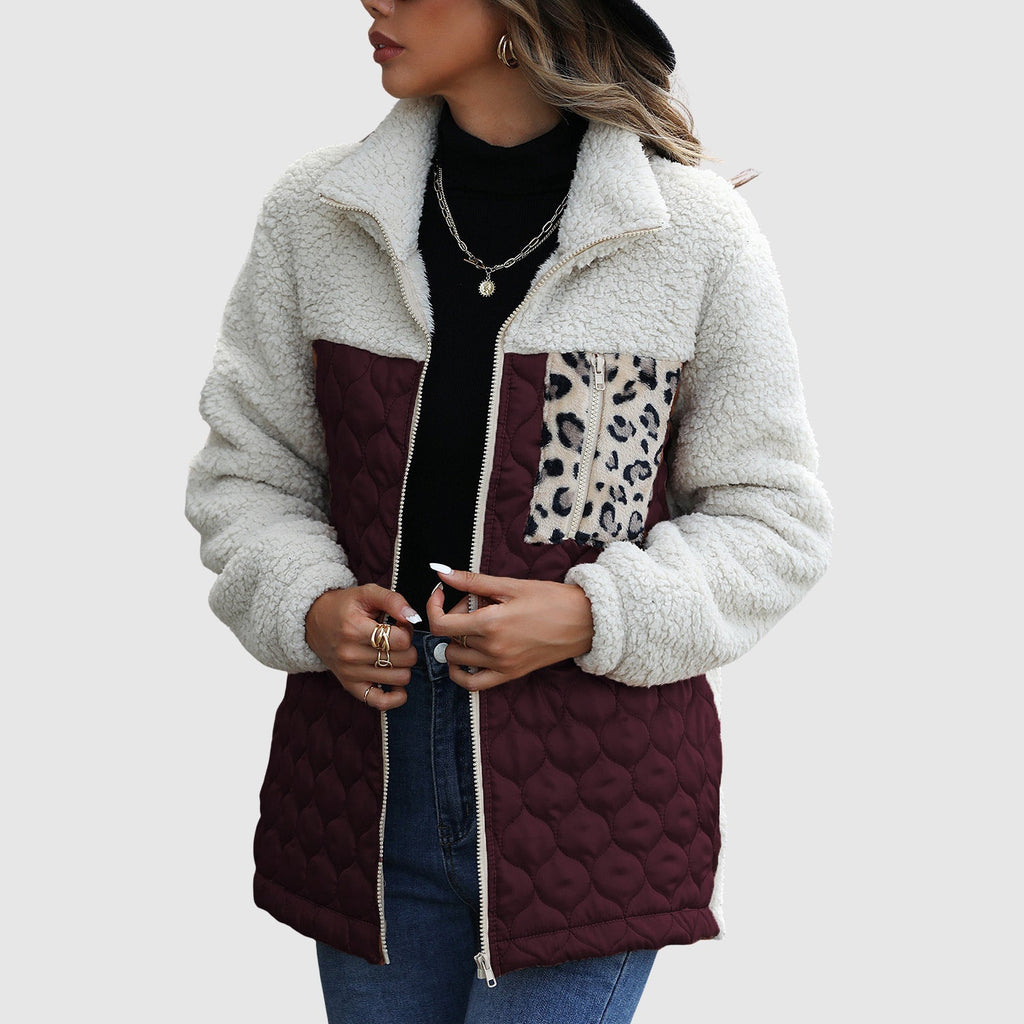 Quilted Plush Patchwork Women__ Winter Jacket