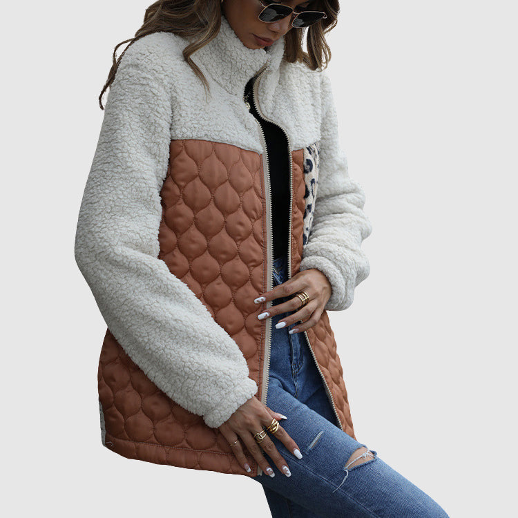 Quilted Plush Patchwork Women__ Winter Jacket