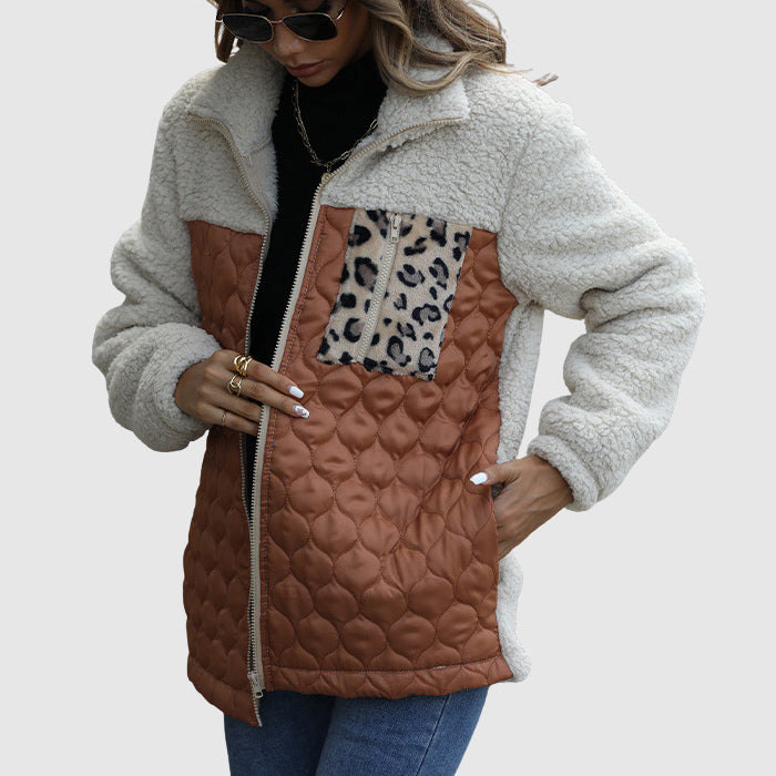 Quilted Plush Patchwork Women__ Winter Jacket