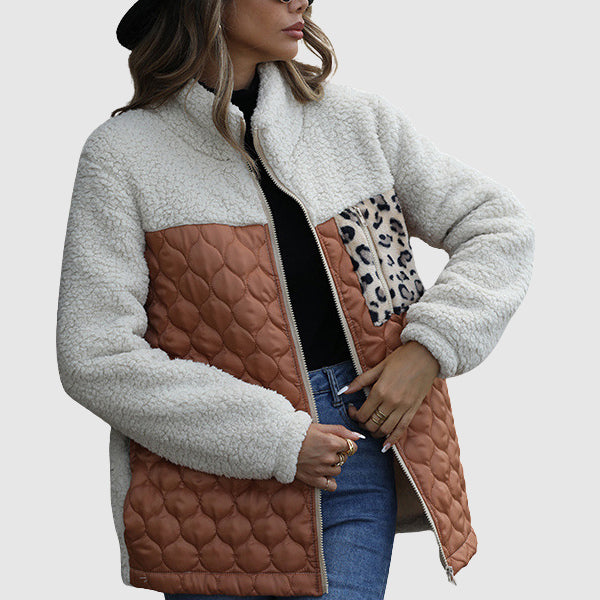 Quilted Plush Patchwork Women__ Winter Jacket