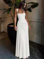 Vacation Dresses Creamy Yellow Ruched Maxi Dress For Women Elegant Evening Style