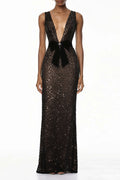 Raelynn Black Deep V-Neck Bodycon Maxi Dress