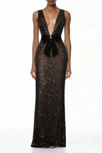 Raelynn Black Deep V-Neck Bodycon Maxi Dress
