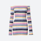 Off Shoulder Horizontal Stripe Ribbed Knit Bodycon Mini Dress