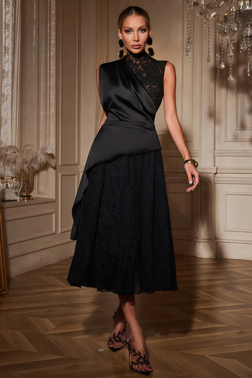 Mariam Lace Draped Midi Dress
