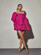 Ravina Long Sleeve Jacquard Mini Dress