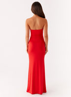 Strapless Cut Out Floral Applique Bandeau Bodycon Maxi Dress