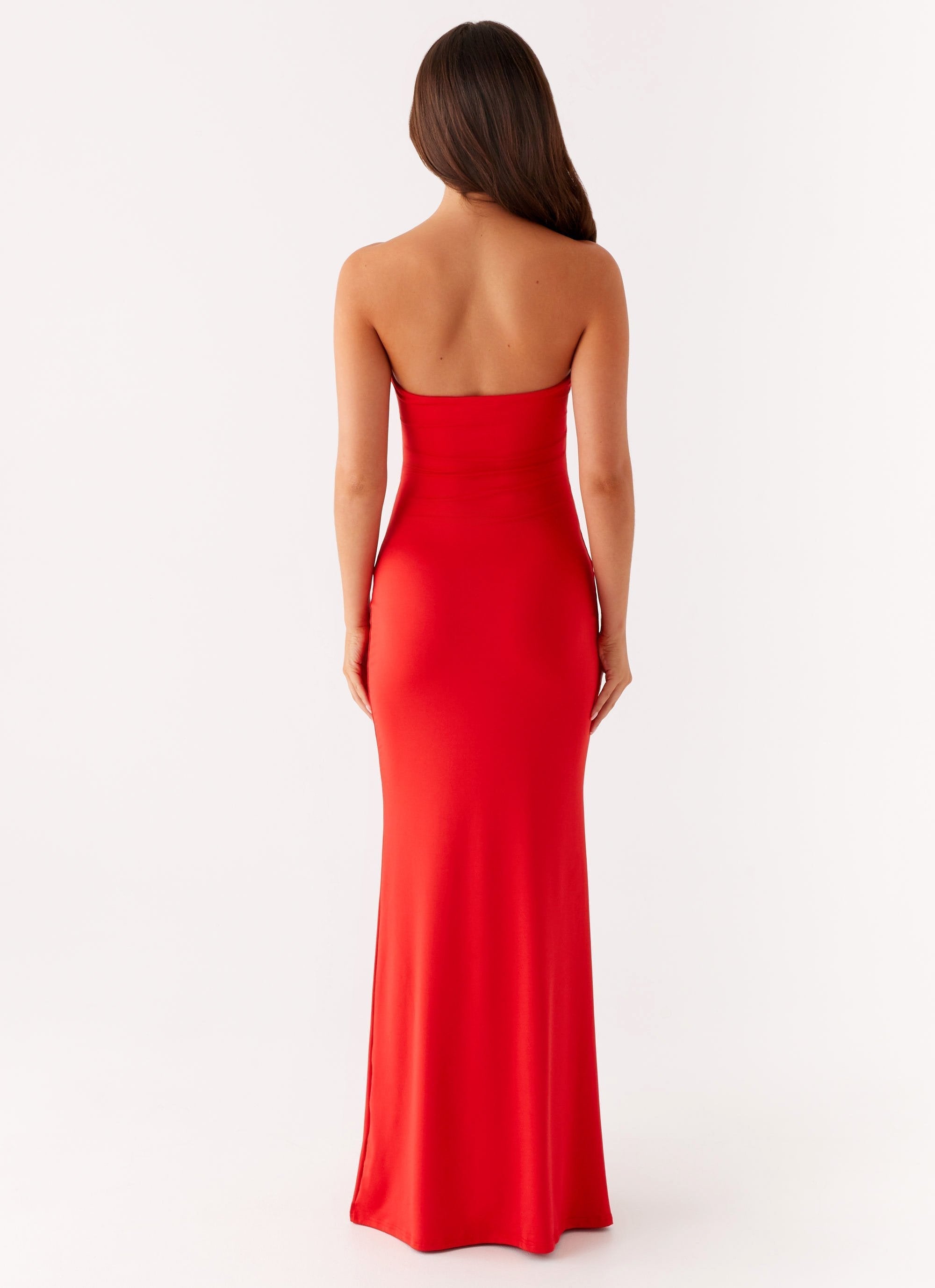 Strapless Cut Out Floral Applique Bandeau Bodycon Maxi Dress