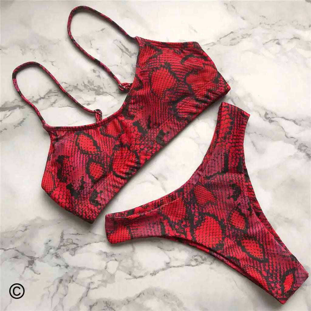 Red Snake Bikini Set