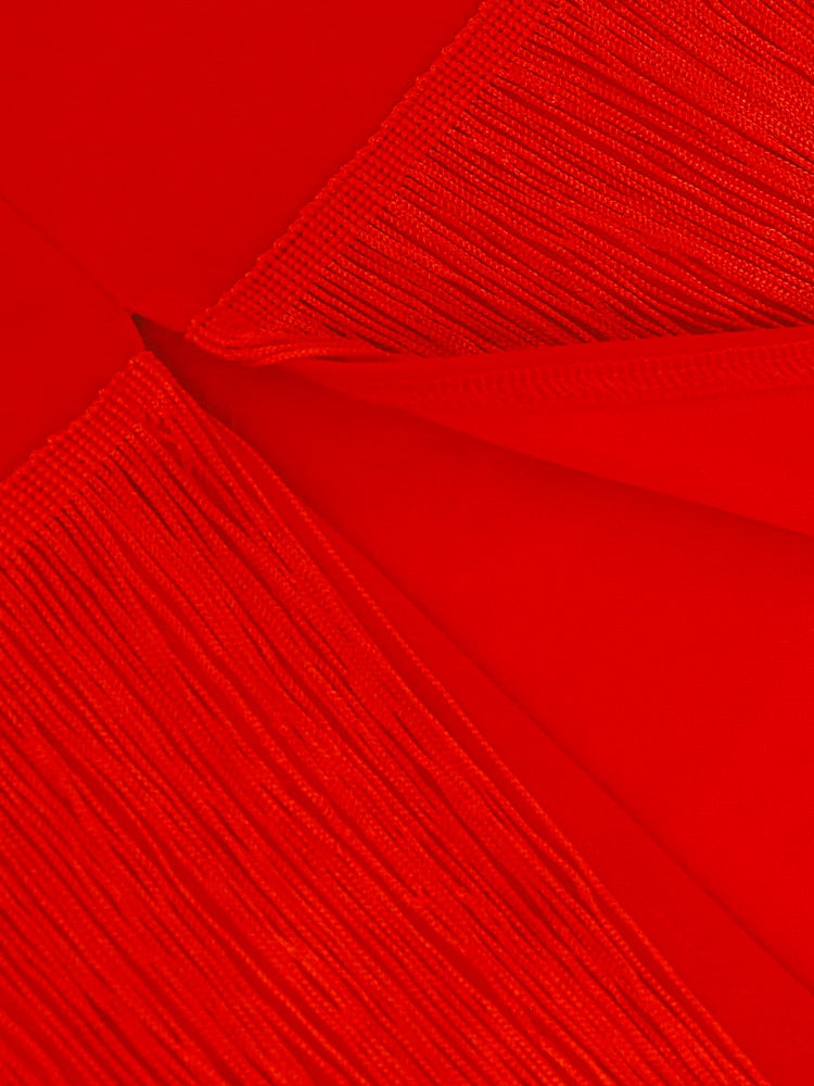 DressBetty - Red Tassel Dresses Sexy V-Neck Fringe Cocktail Event Party Outfits