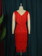 DressBetty - Red Tassel Dresses Sexy V-Neck Fringe Cocktail Event Party Outfits