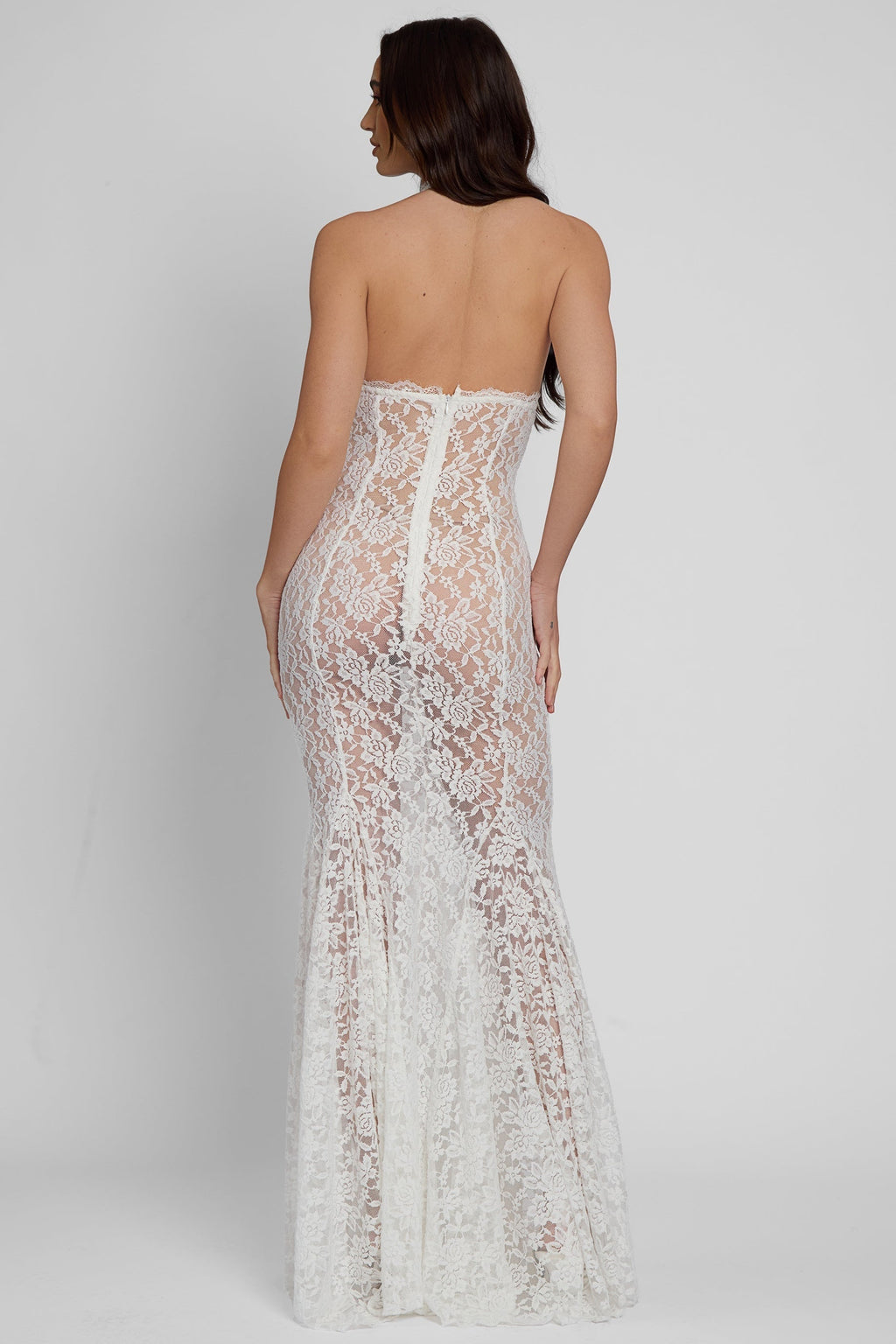 Halter Neck Plunging Cutout Floral Lace Mermaid Maxi Gown
