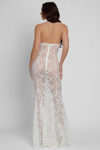 Halter Neck Plunging Cutout Floral Lace Mermaid Maxi Gown