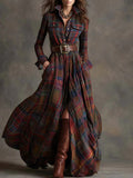 | Reddish Brown Plaid Maxi Dress
