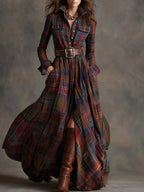 | Reddish Brown Plaid Maxi Dress
