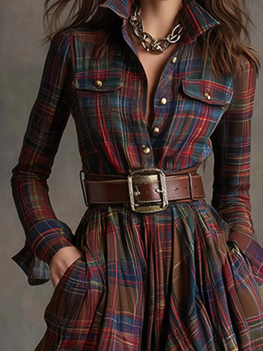 | Reddish Brown Plaid Maxi Dress