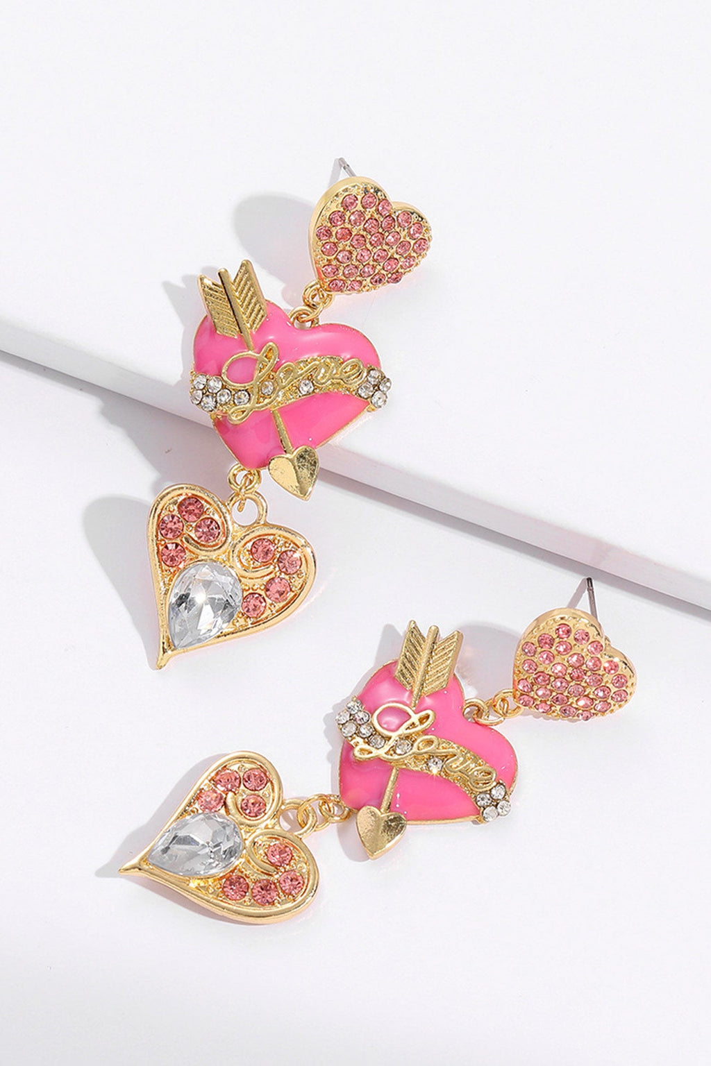 Rhinestone Cupid Heart Earrings