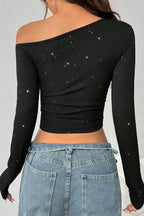 Rhinestone Off The Shoulder Knit Top
