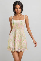 Kaiatl Spaghetti Floral Sequin Mini Dress