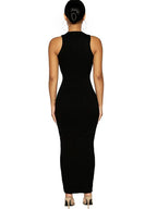 Ribbed Knit Crew Neck Sleeveless Bodycon Maxi Dress