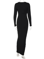 Ribbed Scoop Neck Long Sleeve Bodycon Midi Dress