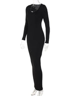 Ribbed Scoop Neck Long Sleeve Bodycon Midi Dress