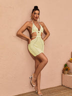 Rosalinda Halterneck Knit Mini Dress In Yellow