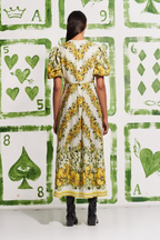 Sofía Effortless Yellow Round Neck Maxi Dress with Floral Print Boutique Collection