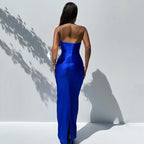 One Shoulder Rhinestone Strap Ruched Bodycon Maxi Gown