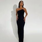 One Shoulder Rhinestone Strap Ruched Bodycon Maxi Gown