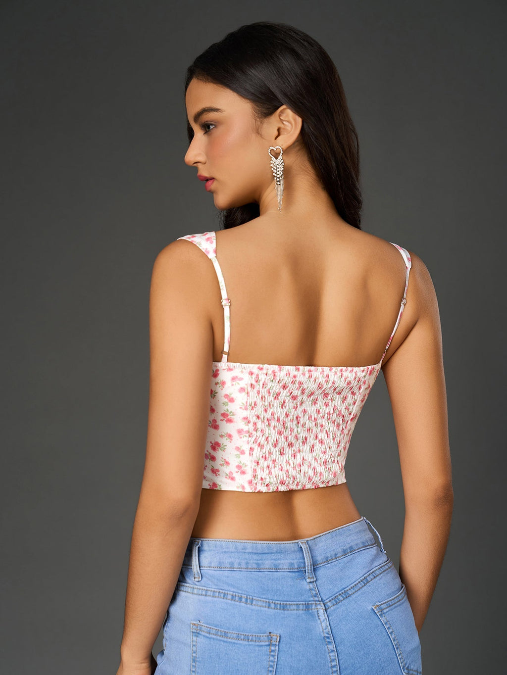 Ruched Bust Floral Print Crop Top
