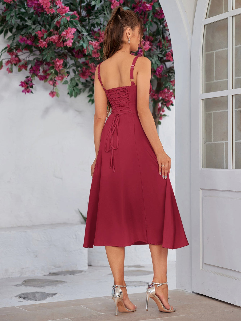 Ruched Bust Split Thigh Cami Dress