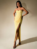 Ruched Corset Split Hem Mesh Tube Dress