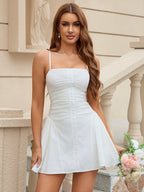 Ruched Embellished Button Backless Cami Dress