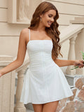 Ruched Embellished Button Backless Cami Dress