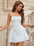 Ruched Embellished Button Backless Cami Dress