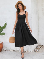 Ruched Smocking Backless Midi Dress