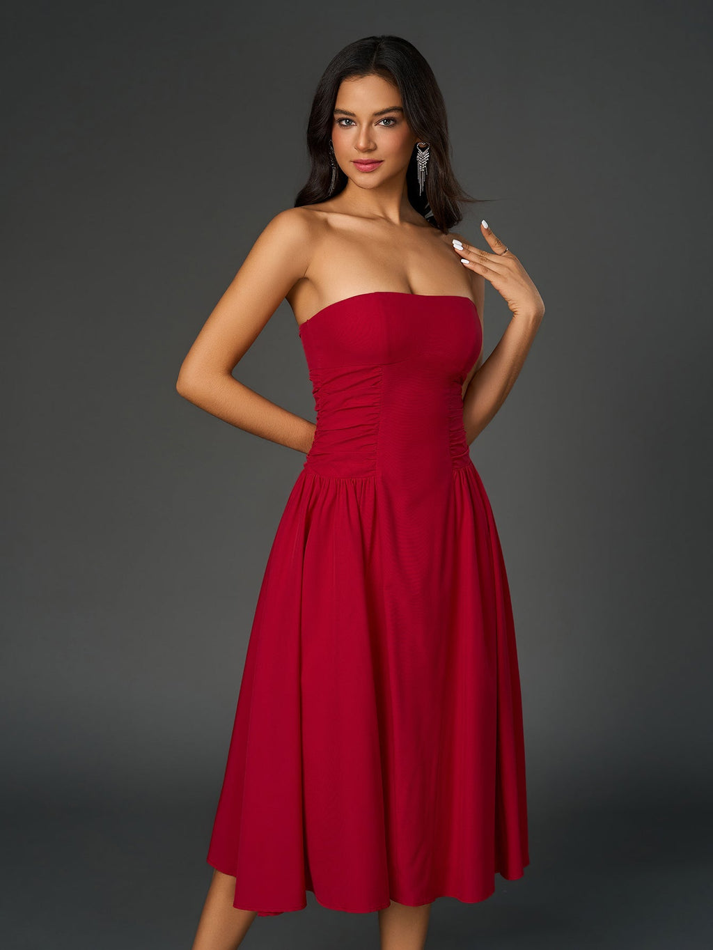Ruched Waist Backless Prom Tube Dress