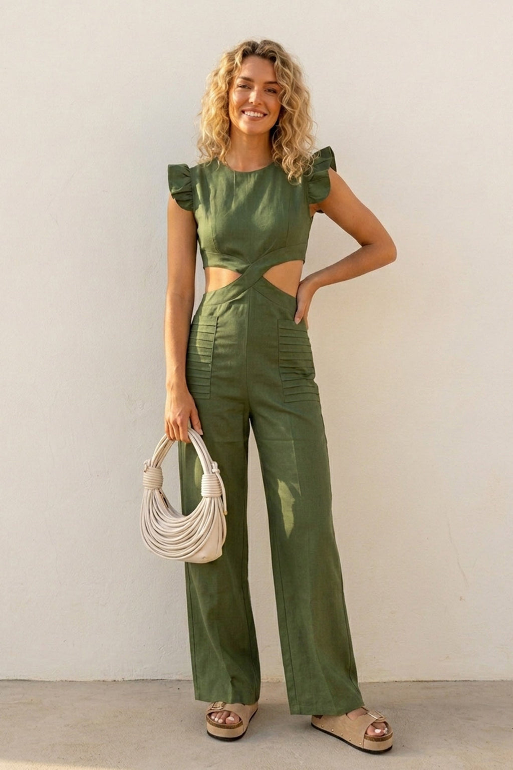 Ruffle Sleeveless Cutout Jumpsuits