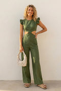 Ruffle Sleeveless Cutout Jumpsuits