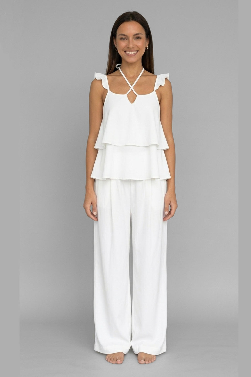 Ruffle Tie-up Cotton Vest Set