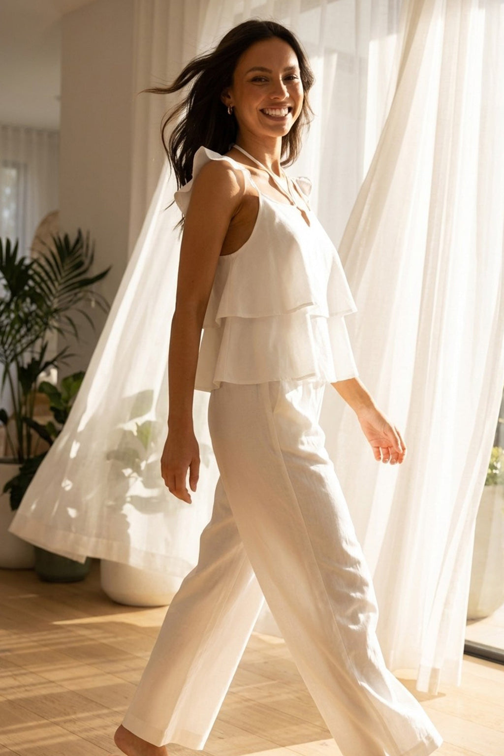Ruffle Tie-up Cotton Vest Set