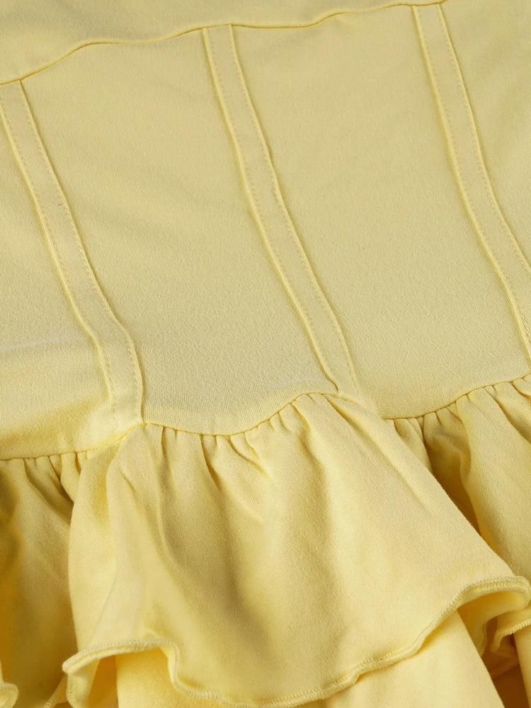 Halter Neck Corset Panel Tiered Ruffle Mini Dress