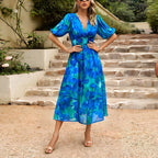 Nadia Statement V Neck Midi Dress Summer Designer Edit